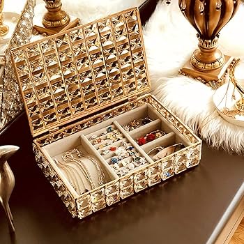 Amazon.com: Jewelry Boxes Crystal Jewelry Box Golden Jewelry